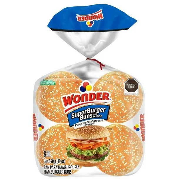 Pan para hamburguesa Wonder SuperBollos con ajonjolí 8 pzas